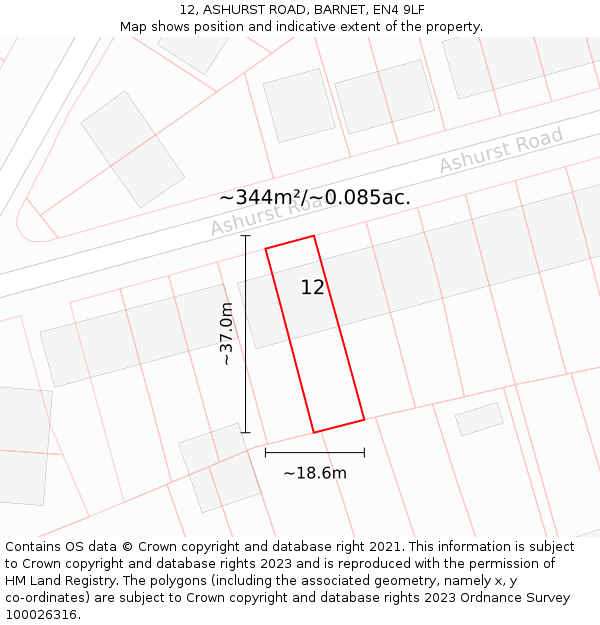 12, ASHURST ROAD, BARNET, EN4 9LF: Plot and title map