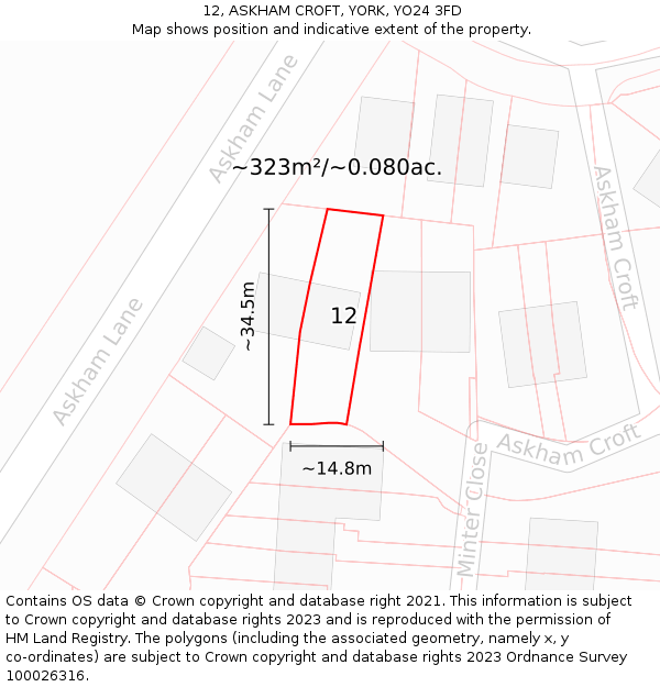 12, ASKHAM CROFT, YORK, YO24 3FD: Plot and title map