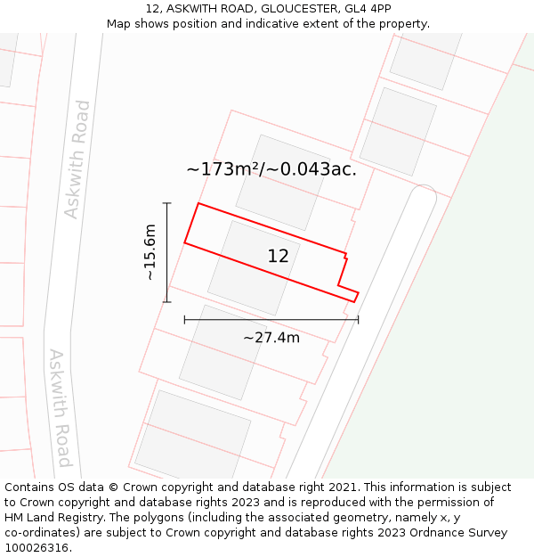 12, ASKWITH ROAD, GLOUCESTER, GL4 4PP: Plot and title map