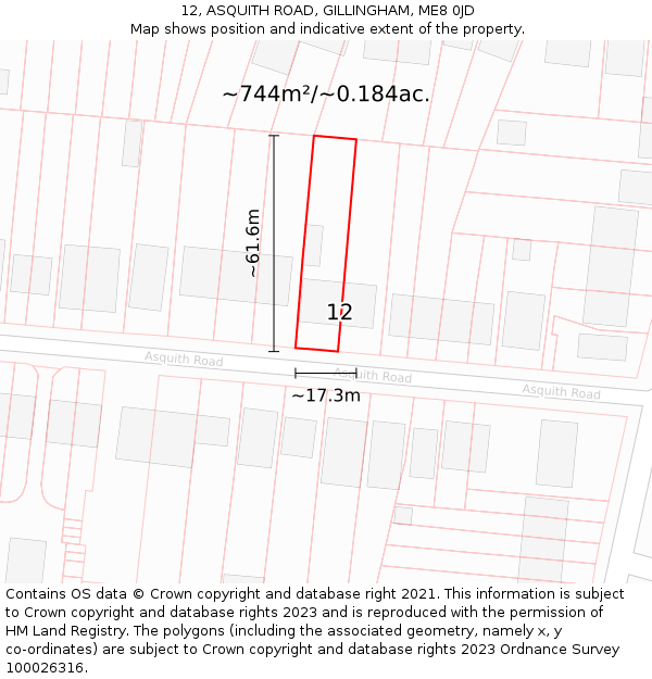 12, ASQUITH ROAD, GILLINGHAM, ME8 0JD: Plot and title map
