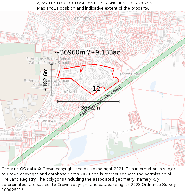 12, ASTLEY BROOK CLOSE, ASTLEY, MANCHESTER, M29 7SS: Plot and title map