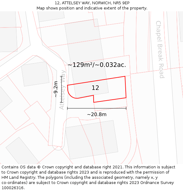 12, ATTELSEY WAY, NORWICH, NR5 9EP: Plot and title map