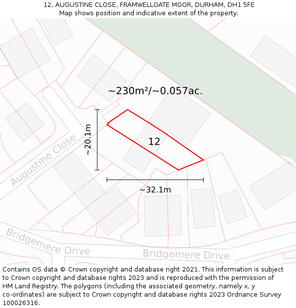 12, AUGUSTINE CLOSE, FRAMWELLGATE MOOR, DURHAM, DH1 5FE: Plot and title map