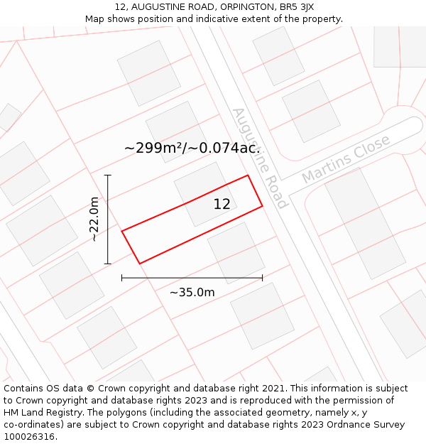 12, AUGUSTINE ROAD, ORPINGTON, BR5 3JX: Plot and title map