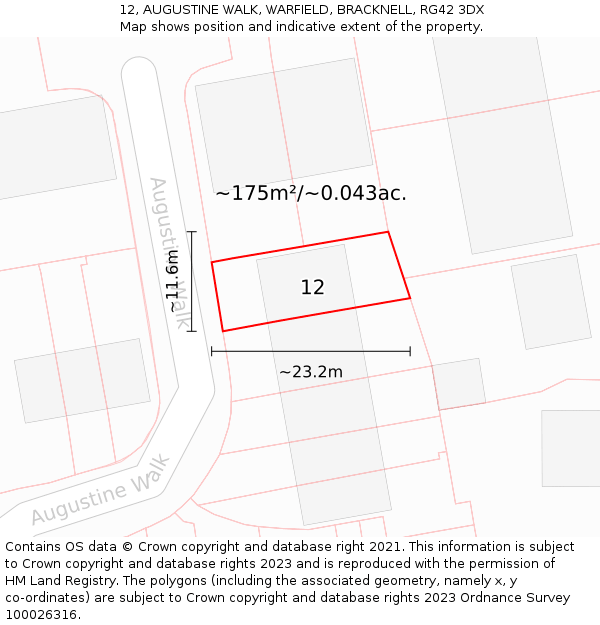 12, AUGUSTINE WALK, WARFIELD, BRACKNELL, RG42 3DX: Plot and title map
