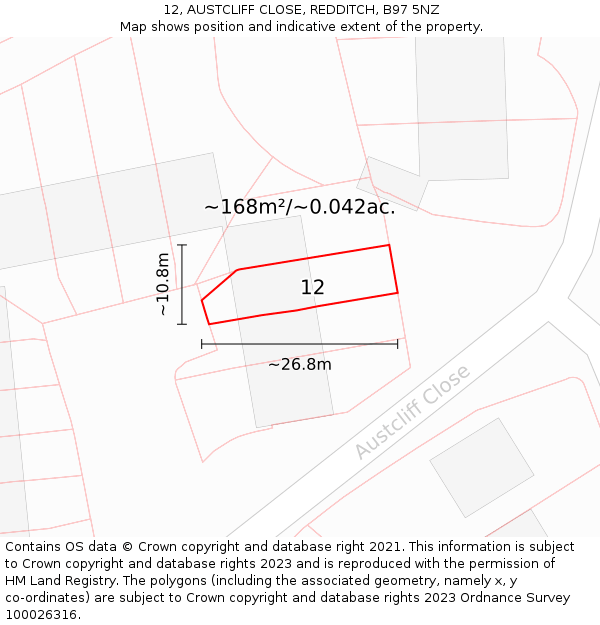 12, AUSTCLIFF CLOSE, REDDITCH, B97 5NZ: Plot and title map