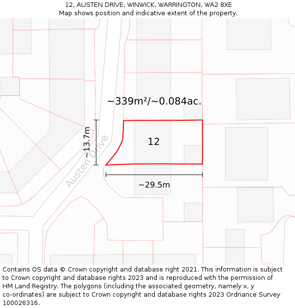 12, AUSTEN DRIVE, WINWICK, WARRINGTON, WA2 8XE: Plot and title map