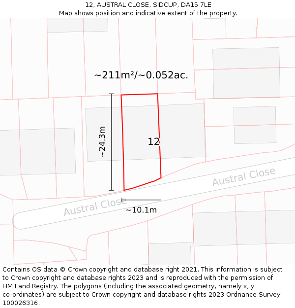 12, AUSTRAL CLOSE, SIDCUP, DA15 7LE: Plot and title map