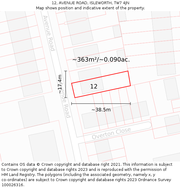 12, AVENUE ROAD, ISLEWORTH, TW7 4JN: Plot and title map