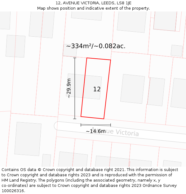 12, AVENUE VICTORIA, LEEDS, LS8 1JE: Plot and title map