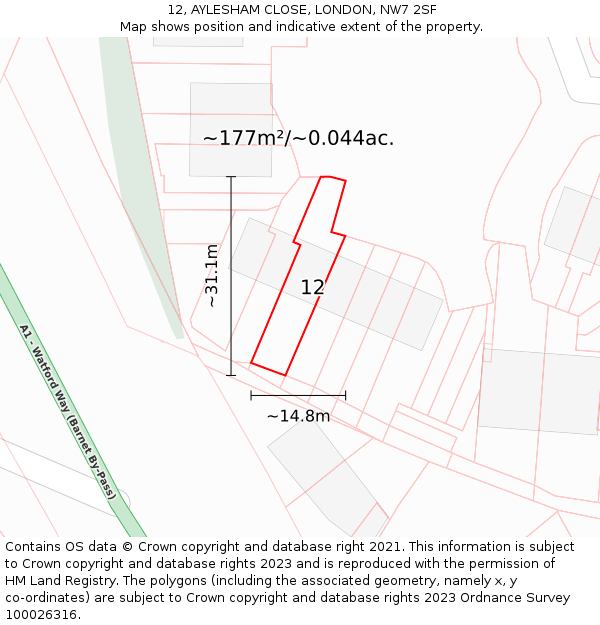 12, AYLESHAM CLOSE, LONDON, NW7 2SF: Plot and title map