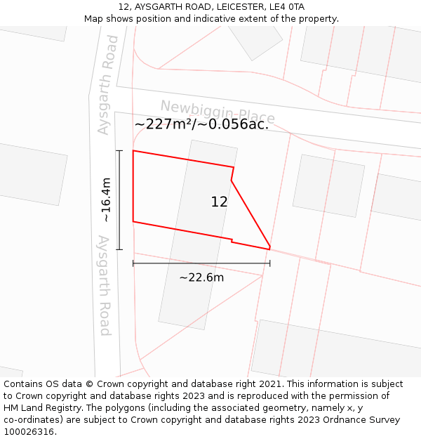 12, AYSGARTH ROAD, LEICESTER, LE4 0TA: Plot and title map
