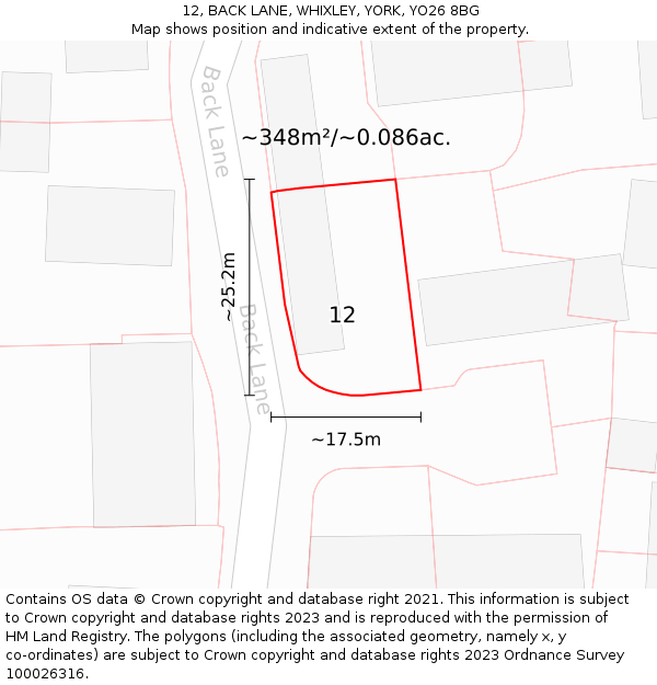 12, BACK LANE, WHIXLEY, YORK, YO26 8BG: Plot and title map