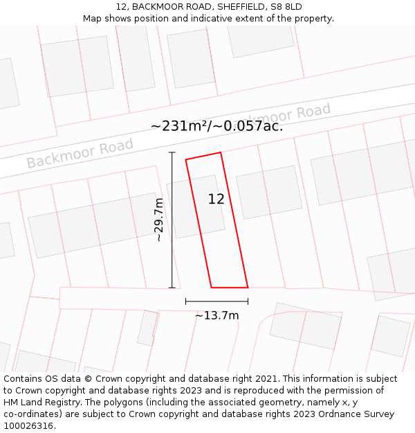 12, BACKMOOR ROAD, SHEFFIELD, S8 8LD: Plot and title map