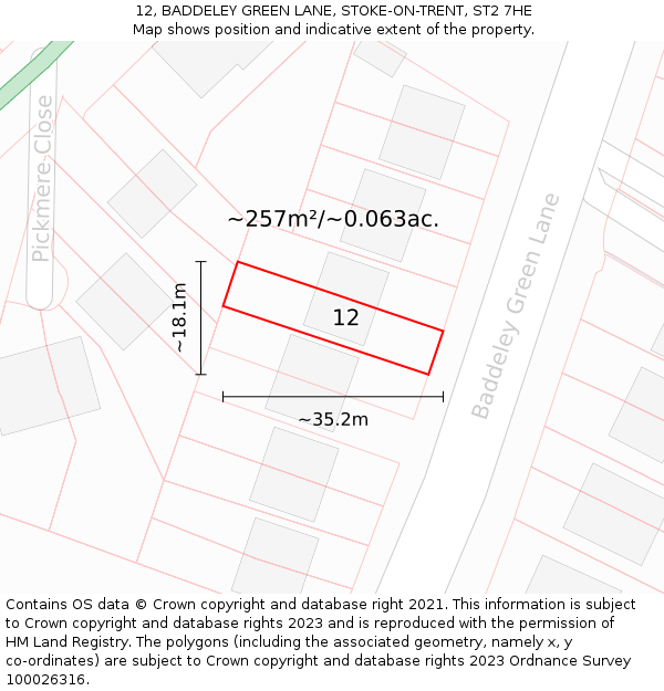 12, BADDELEY GREEN LANE, STOKE-ON-TRENT, ST2 7HE: Plot and title map