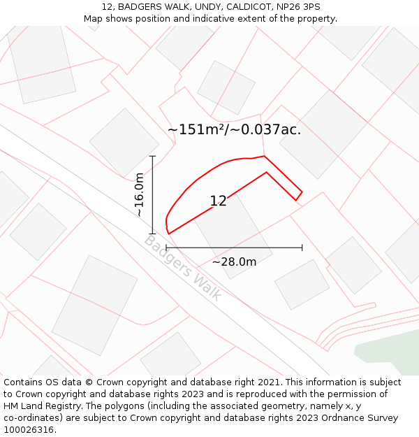 12, BADGERS WALK, UNDY, CALDICOT, NP26 3PS: Plot and title map