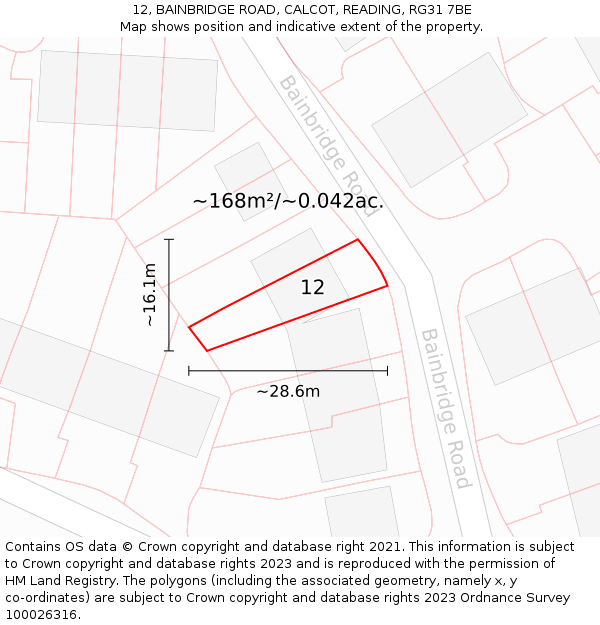 12, BAINBRIDGE ROAD, CALCOT, READING, RG31 7BE: Plot and title map