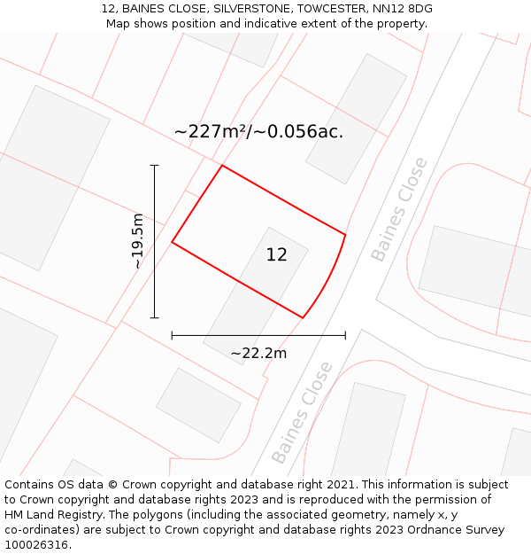 12, BAINES CLOSE, SILVERSTONE, TOWCESTER, NN12 8DG: Plot and title map
