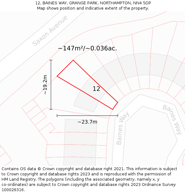12, BAINES WAY, GRANGE PARK, NORTHAMPTON, NN4 5DP: Plot and title map