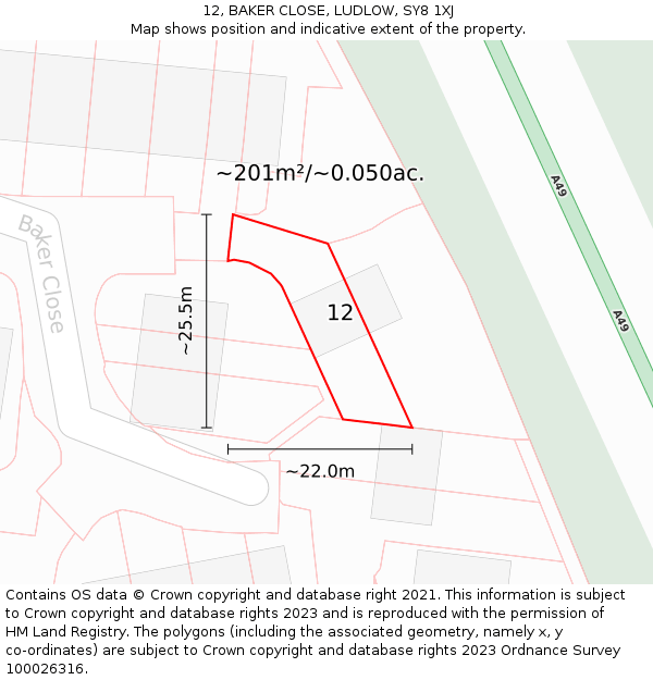 12, BAKER CLOSE, LUDLOW, SY8 1XJ: Plot and title map