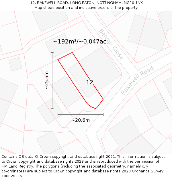 12, BAKEWELL ROAD, LONG EATON, NOTTINGHAM, NG10 1NX: Plot and title map