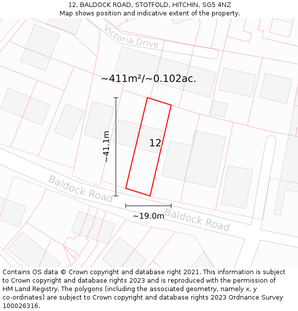 12, BALDOCK ROAD, STOTFOLD, HITCHIN, SG5 4NZ: Plot and title map
