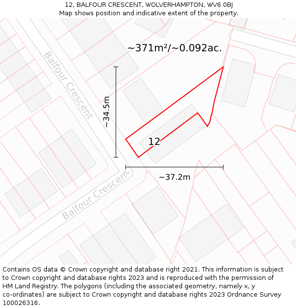 12, BALFOUR CRESCENT, WOLVERHAMPTON, WV6 0BJ: Plot and title map
