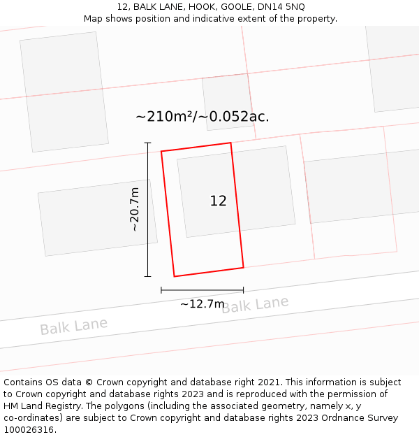 12, BALK LANE, HOOK, GOOLE, DN14 5NQ: Plot and title map