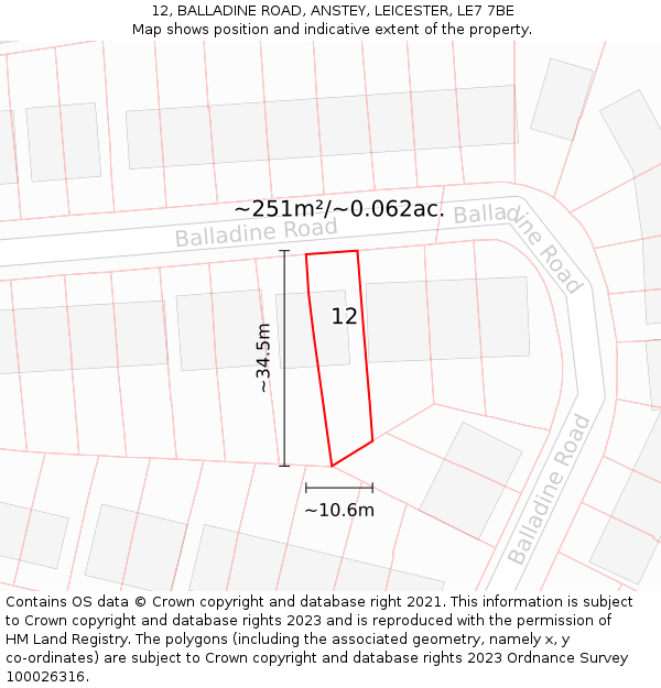 12, BALLADINE ROAD, ANSTEY, LEICESTER, LE7 7BE: Plot and title map