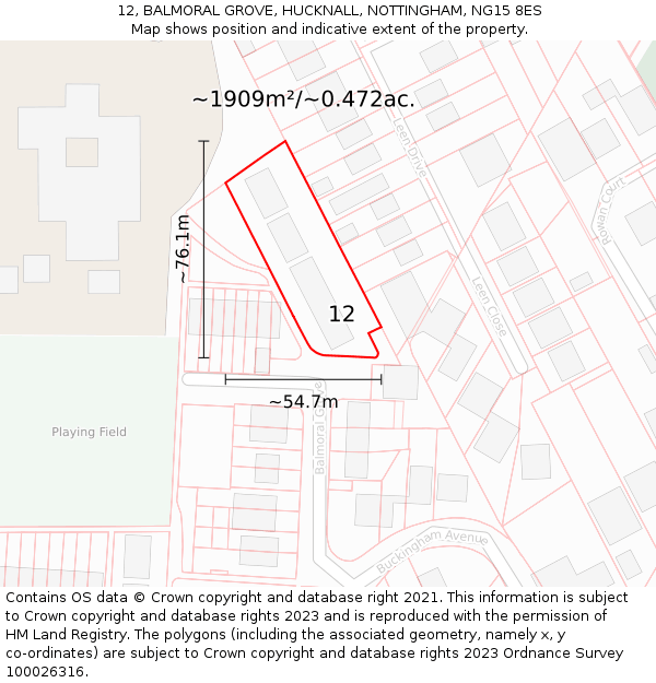 12, BALMORAL GROVE, HUCKNALL, NOTTINGHAM, NG15 8ES: Plot and title map