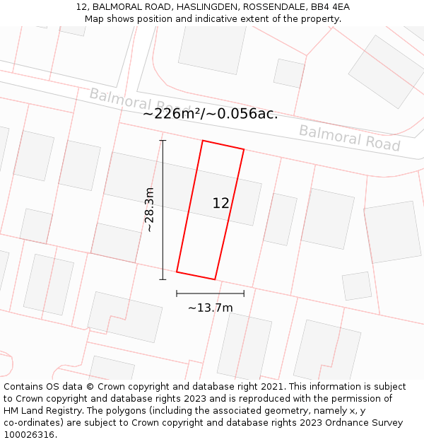 12, BALMORAL ROAD, HASLINGDEN, ROSSENDALE, BB4 4EA: Plot and title map