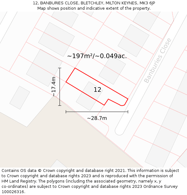 12, BANBURIES CLOSE, BLETCHLEY, MILTON KEYNES, MK3 6JP: Plot and title map