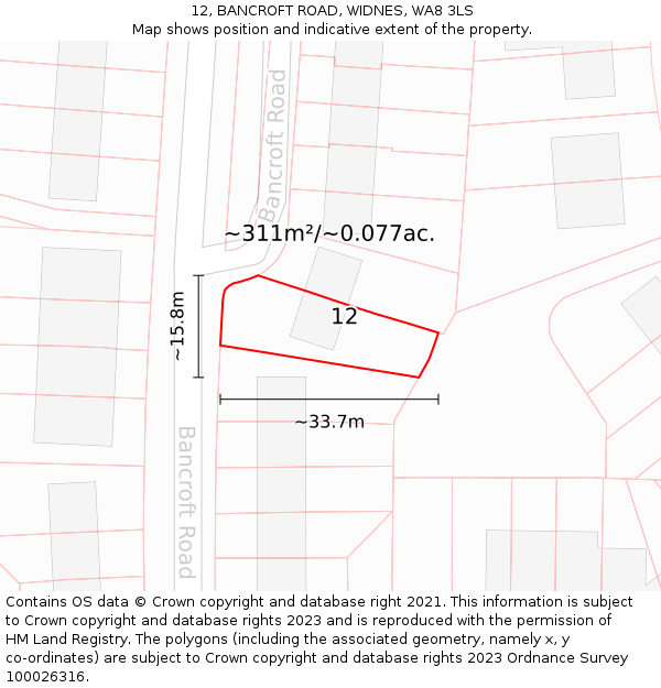 12, BANCROFT ROAD, WIDNES, WA8 3LS: Plot and title map