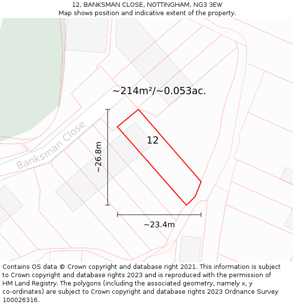 12, BANKSMAN CLOSE, NOTTINGHAM, NG3 3EW: Plot and title map