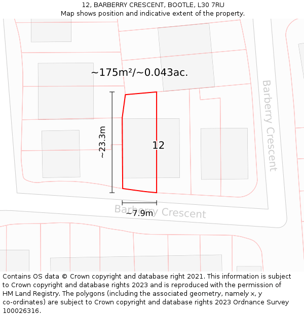 12, BARBERRY CRESCENT, BOOTLE, L30 7RU: Plot and title map