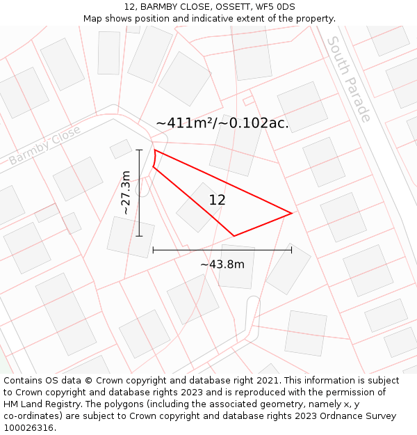 12, BARMBY CLOSE, OSSETT, WF5 0DS: Plot and title map