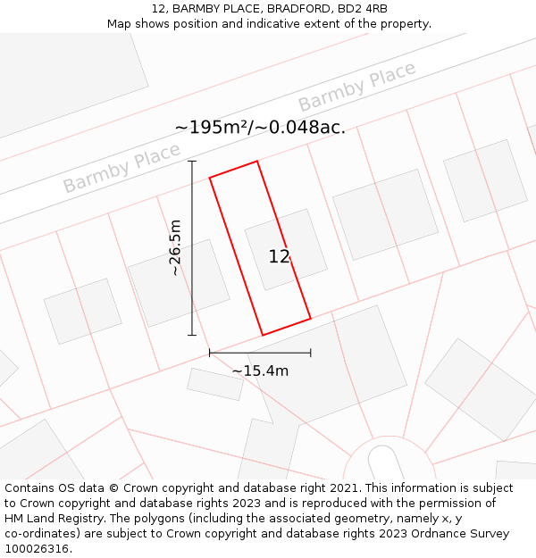 12, BARMBY PLACE, BRADFORD, BD2 4RB: Plot and title map