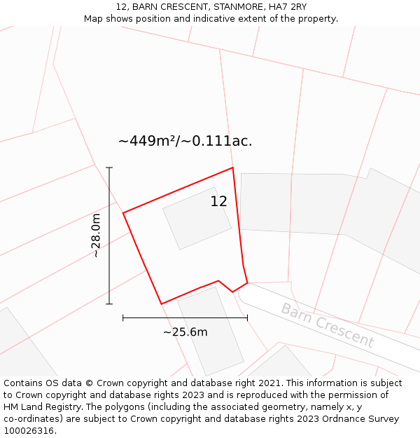 12, BARN CRESCENT, STANMORE, HA7 2RY: Plot and title map