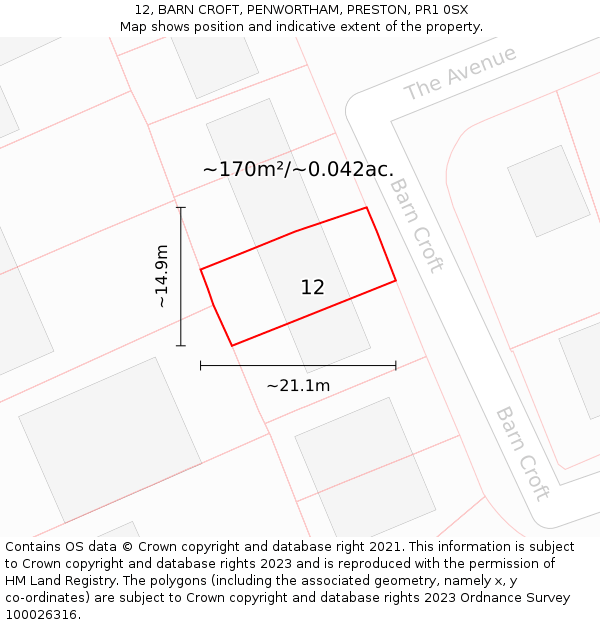 12, BARN CROFT, PENWORTHAM, PRESTON, PR1 0SX: Plot and title map