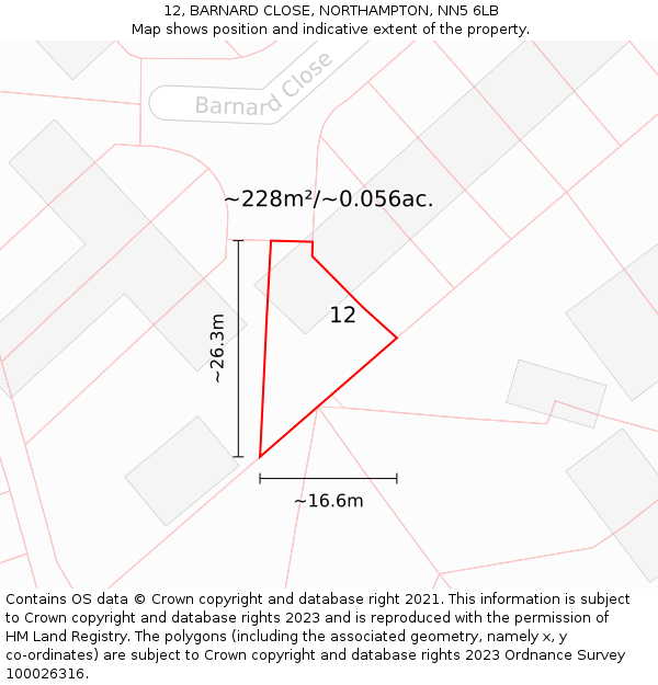 12, BARNARD CLOSE, NORTHAMPTON, NN5 6LB: Plot and title map