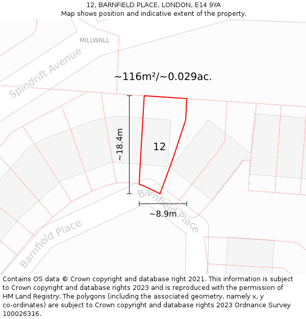 12, BARNFIELD PLACE, LONDON, E14 9YA: Plot and title map