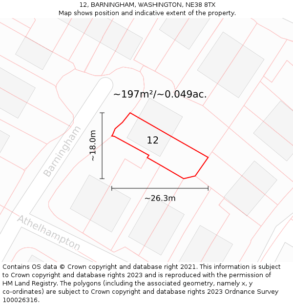 12, BARNINGHAM, WASHINGTON, NE38 8TX: Plot and title map