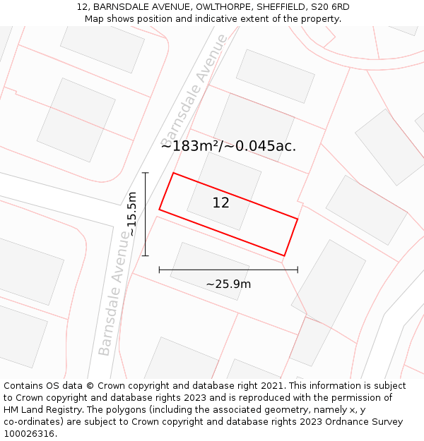 12, BARNSDALE AVENUE, OWLTHORPE, SHEFFIELD, S20 6RD: Plot and title map