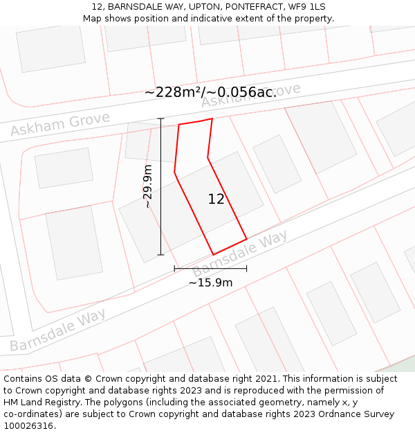 12, BARNSDALE WAY, UPTON, PONTEFRACT, WF9 1LS: Plot and title map