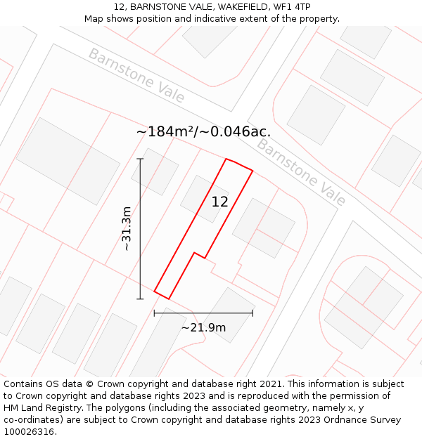 12, BARNSTONE VALE, WAKEFIELD, WF1 4TP: Plot and title map