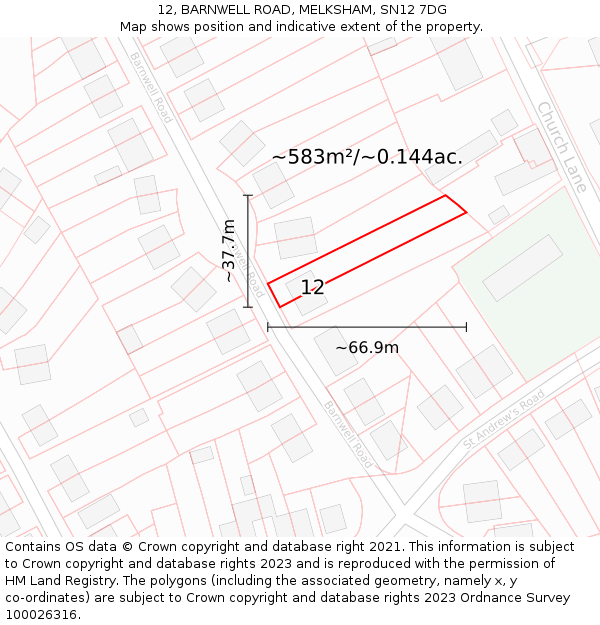12, BARNWELL ROAD, MELKSHAM, SN12 7DG: Plot and title map