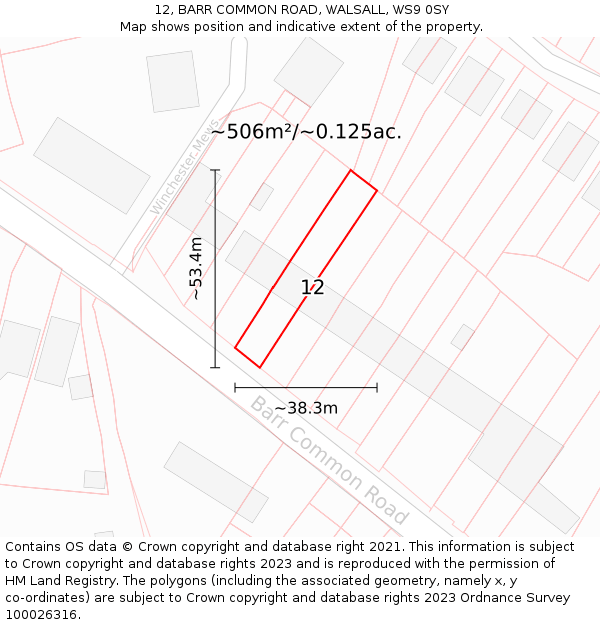 12, BARR COMMON ROAD, WALSALL, WS9 0SY: Plot and title map