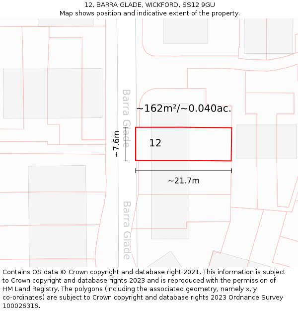 12, BARRA GLADE, WICKFORD, SS12 9GU: Plot and title map