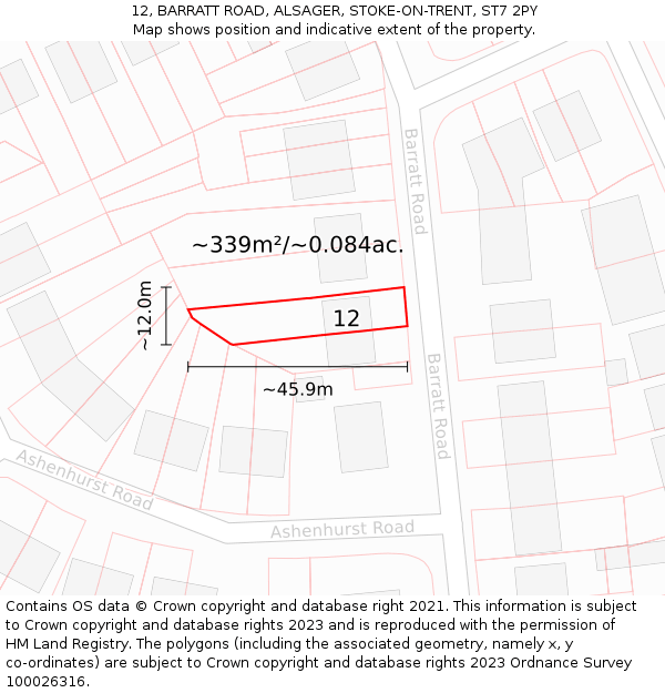 12, BARRATT ROAD, ALSAGER, STOKE-ON-TRENT, ST7 2PY: Plot and title map