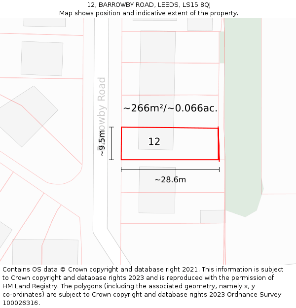 12, BARROWBY ROAD, LEEDS, LS15 8QJ: Plot and title map